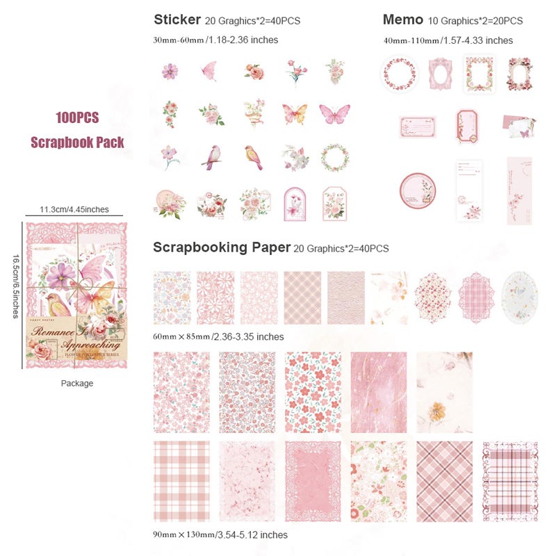 Doraking 100pcs Vintage Floral Scrapbook Paper Journaling Stickers Assorted Set, Material Paper Memo Junk Journal Supplies for Bullet Journaling Retro Crafts Planner Collage Card Album - Image 2