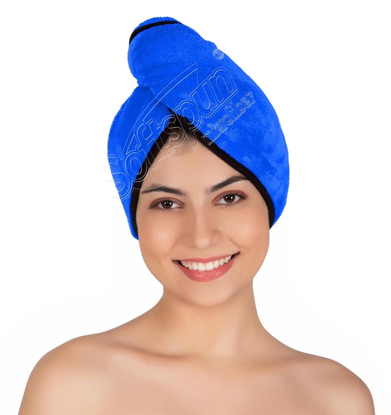 SOFTSPUN SOFTSPUN Microfiber Hair Cap 1 Pcs 70X25 cm Blue 280 GSM Super Absorbent Quick Dry Hair Turban for Drying All Kinds of Hair Straight or Curly Short or Long Thin or Thick Hair - Image 1