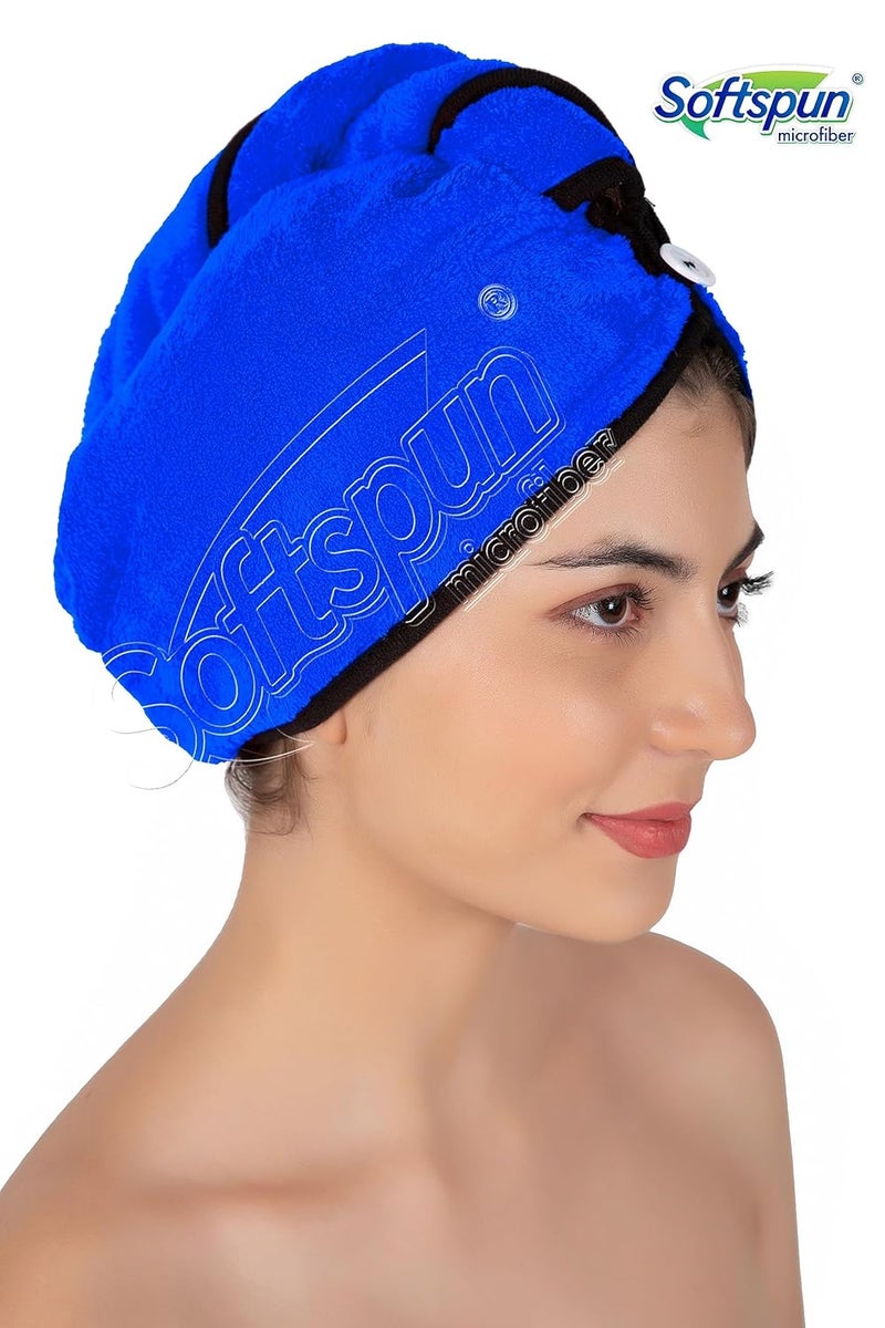 SOFTSPUN SOFTSPUN Microfiber Hair Cap 1 Pcs 70X25 cm Blue 280 GSM Super Absorbent Quick Dry Hair Turban for Drying All Kinds of Hair Straight or Curly Short or Long Thin or Thick Hair - Image 4