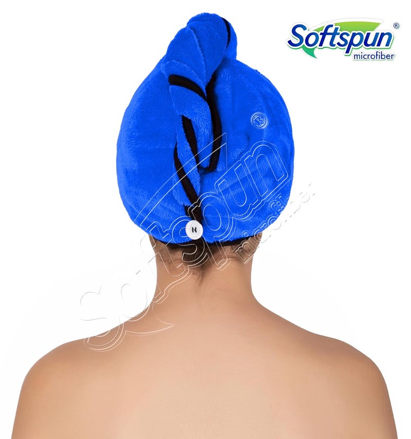 SOFTSPUN SOFTSPUN Microfiber Hair Cap 1 Pcs 70X25 cm Blue 280 GSM Super Absorbent Quick Dry Hair Turban for Drying All Kinds of Hair Straight or Curly Short or Long Thin or Thick Hair - Image 2