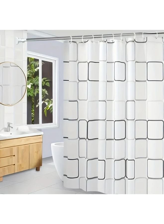 Modern Bathroom Shower Curtain Black White Grid Pattern 200x180cm - Image 1