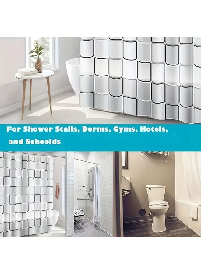 Modern Bathroom Shower Curtain Black White Grid Pattern 200x180cm - Image 4