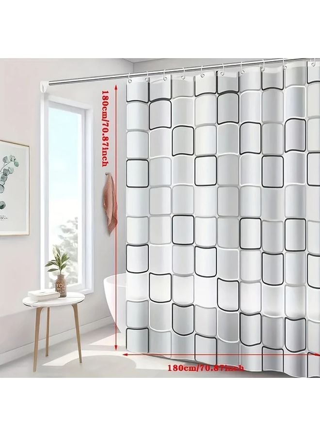 Modern Bathroom Shower Curtain Black White Grid Pattern 200x180cm - Image 2