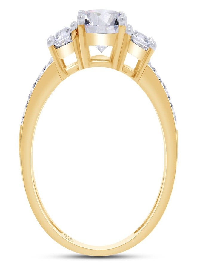 SAVEARTH DIAMONDS Three Stone Ring, Center 8X6MM Oval Cut With Baguette And Princess Cut Sparkling Cubic Zirconia Engagement Ring In 14k Yellow Gold Over Sterling Silver Jewelry For Women-7 - Image 5