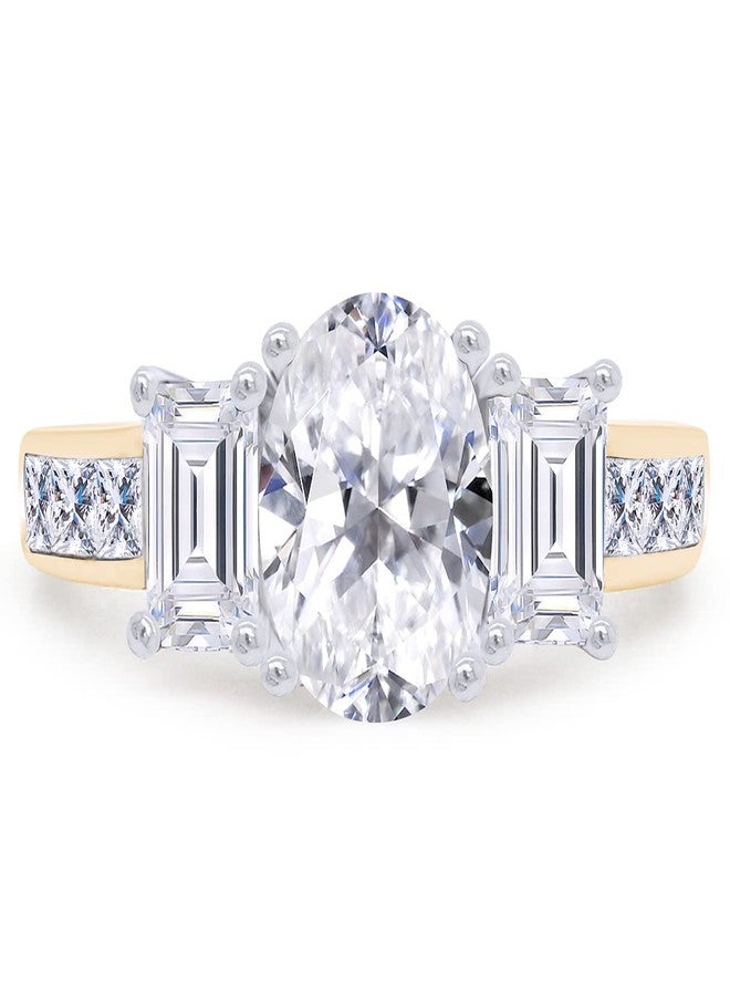 SAVEARTH DIAMONDS Three Stone Ring, Center 8X6MM Oval Cut With Baguette And Princess Cut Sparkling Cubic Zirconia Engagement Ring In 14k Yellow Gold Over Sterling Silver Jewelry For Women-7 - Image 2