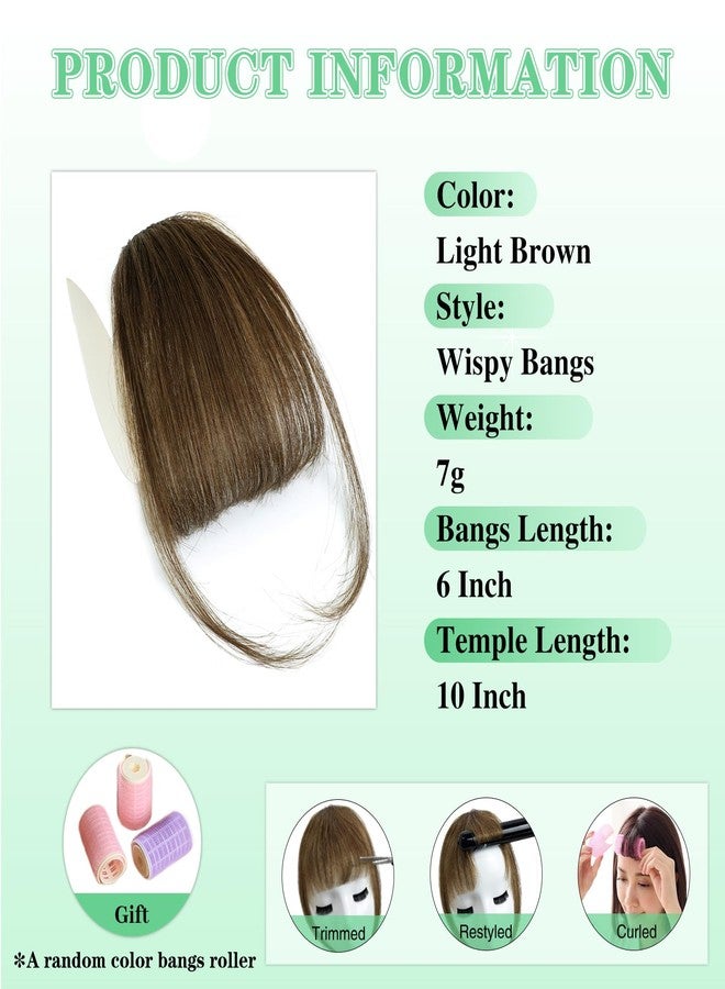 NAYOO Bangs Hair Clip - Light Brown Fake Bangs 100% Real Human Hair Extensions Wispy Bangs for Women Fringe with Temples Hairpieces Curved Bangs for Daily Wear(Light Brown, Wispy Bangs) - Image 2