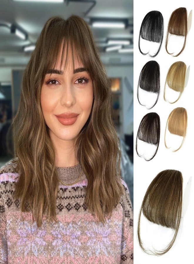 NAYOO Bangs Hair Clip - Light Brown Fake Bangs 100% Real Human Hair Extensions Wispy Bangs for Women Fringe with Temples Hairpieces Curved Bangs for Daily Wear(Light Brown, Wispy Bangs) - Image 1