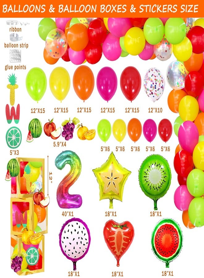 Fiesec Twotti Fruity Birthday Decorations, Fruit Themed 2nd Tutti Frutti Party Decorations Backdrop Balloon Garland Glitter Banner Cake Cupcake Topper Box Cutout Crown Poster Summer Luau 155 PCs - Image 4