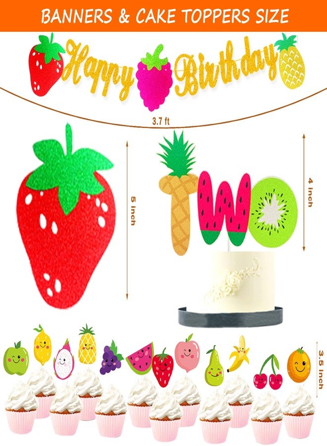 Fiesec Twotti Fruity Birthday Decorations, Fruit Themed 2nd Tutti Frutti Party Decorations Backdrop Balloon Garland Glitter Banner Cake Cupcake Topper Box Cutout Crown Poster Summer Luau 155 PCs - Image 3