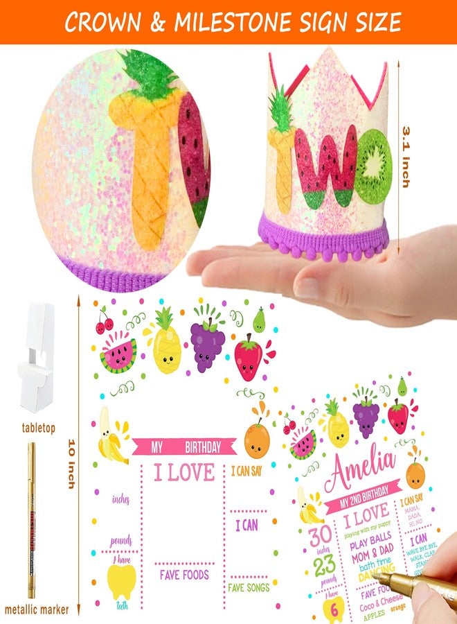 Fiesec Twotti Fruity Birthday Decorations, Fruit Themed 2nd Tutti Frutti Party Decorations Backdrop Balloon Garland Glitter Banner Cake Cupcake Topper Box Cutout Crown Poster Summer Luau 155 PCs - Image 5