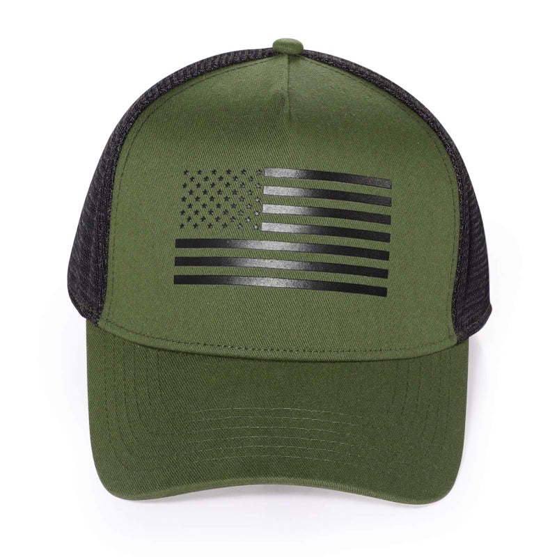 CHUANGLI Oversize XXL American Flag Trucker Hat Sport Snapback Hat, Large Size Breathable Mesh Baseball Cap for Men Big Head Olive/Black - Image 5