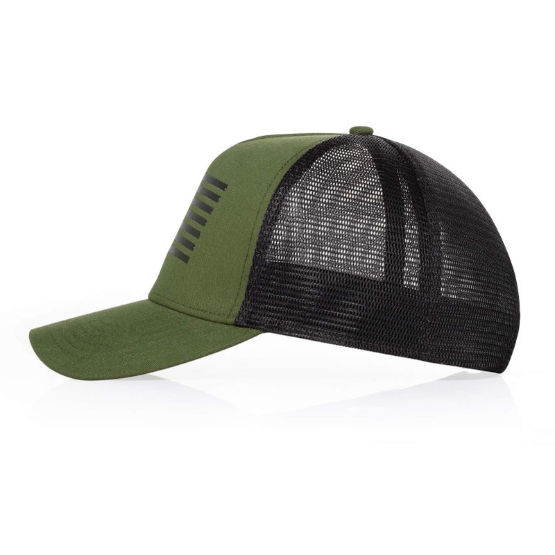 CHUANGLI Oversize XXL American Flag Trucker Hat Sport Snapback Hat, Large Size Breathable Mesh Baseball Cap for Men Big Head Olive/Black - Image 3