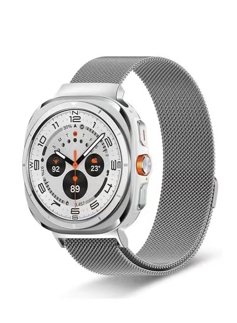 NoorTech Galaxy Watch Ultra Strap Magnetic Metal Wistband Stainless Steel Mesh Milanesse Loop Magnet Clasp Replacement Strap Compatible for Samsung Galaxy Watch Ultra Band Watch 7 47mm Men Women Silver - Image 1