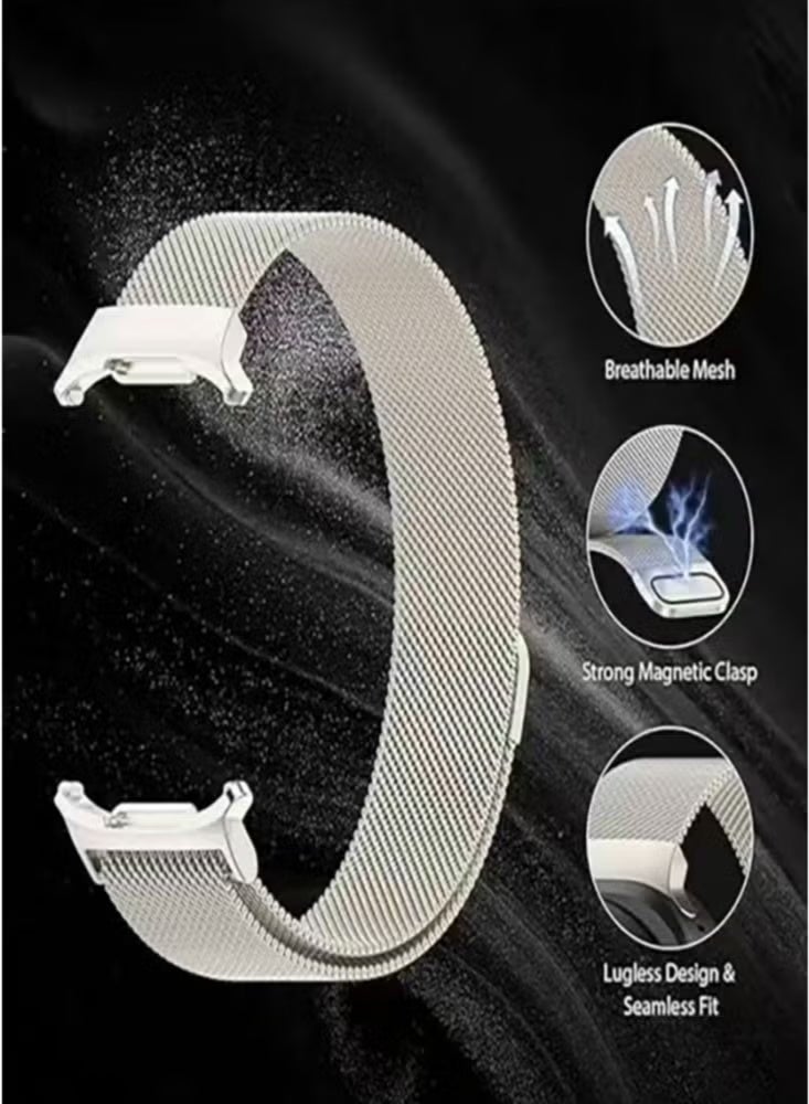 NoorTech Galaxy Watch Ultra Strap Magnetic Metal Wistband Stainless Steel Mesh Milanesse Loop Magnet Clasp Replacement Strap Compatible for Samsung Galaxy Watch Ultra Band Watch 7 47mm Men Women Silver - Image 3