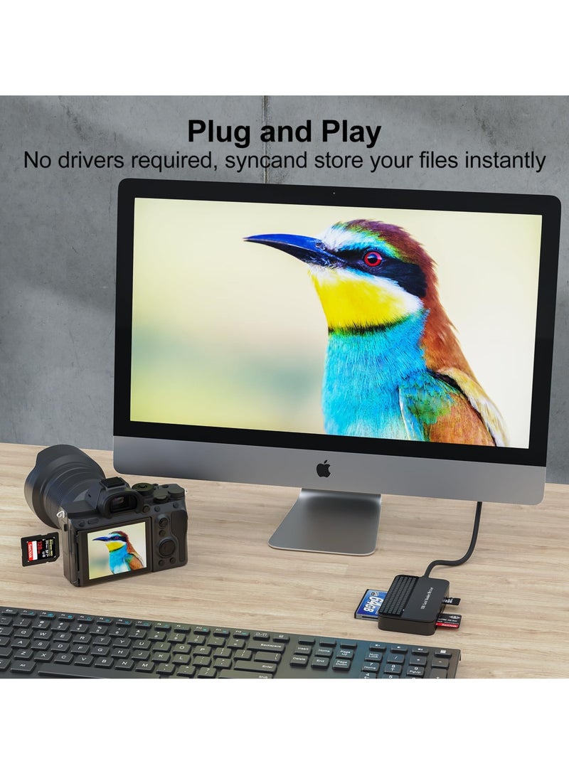 SYOSI Memory Card Reader, 4-in-1 SD Card Reader, USB 3.0 TF/Micro SD/MS/CF Card Reader, Compact High-Speed Flash Card Reader for PC, Laptop, Camera, Computer