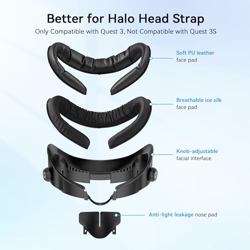 AMVR FC4 Upgraded Face Cover Pad Facial Interface Compatible with MetaOculus Quest 3 Accessories with Knob Adjustable NOT Compatible with Meta Quest 3S Better for Halo Head Strap - Image 3
