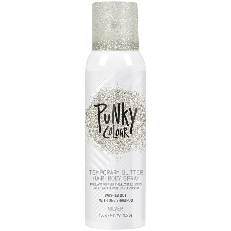 Jerome Russell Punky Temporary Hair and Body Glitter Spray Silver â€“ Glitters Hairspray, Adds Sparkly Shimmery Glow, Hair Glitter for Kids, Women, Men 3.5 oz - Image 1
