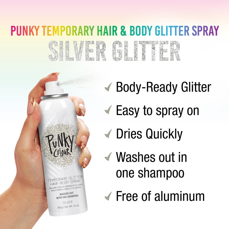 Jerome Russell Punky Temporary Hair and Body Glitter Spray Silver â€“ Glitters Hairspray, Adds Sparkly Shimmery Glow, Hair Glitter for Kids, Women, Men 3.5 oz - Image 2