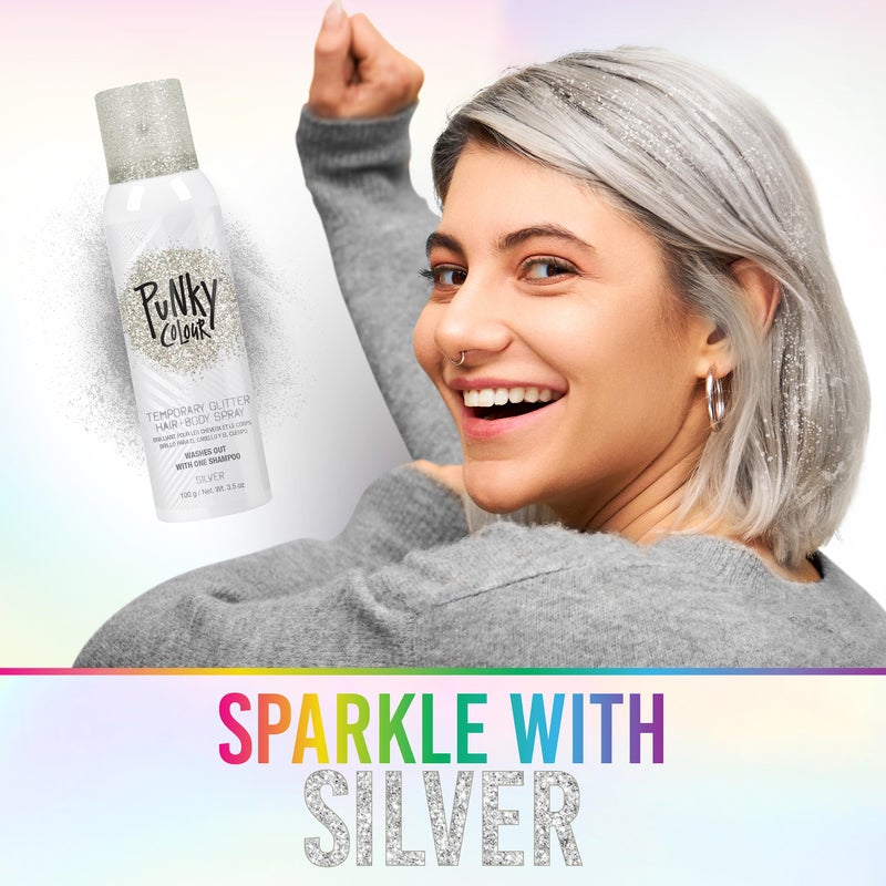 Jerome Russell Punky Temporary Hair and Body Glitter Spray Silver â€“ Glitters Hairspray, Adds Sparkly Shimmery Glow, Hair Glitter for Kids, Women, Men 3.5 oz - Image 3