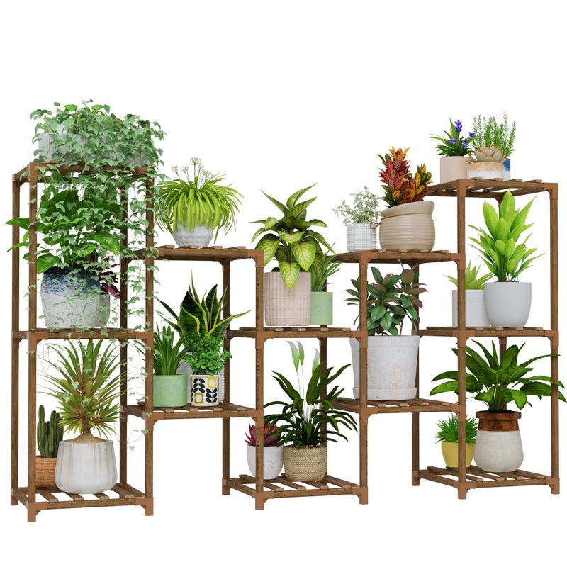 Bamworld Large Plant Shelf Outdoor Wood Plant Stand Large Rack for Living Room Patio, Balcony and Garden - Image 1
