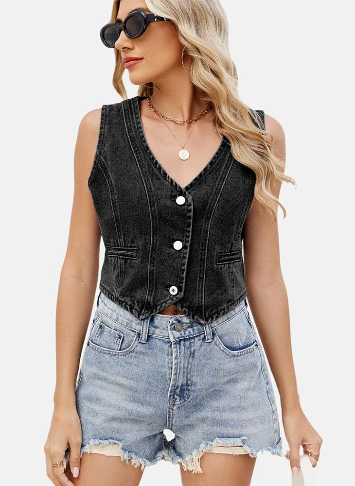 YUNIQEE Black V Neck Plain Top