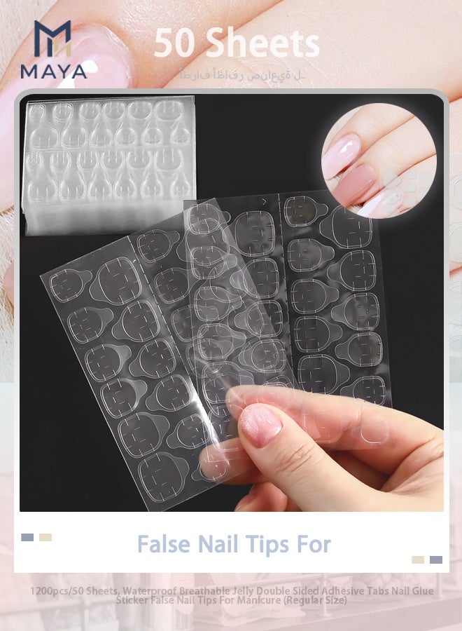 Maya 1200pcs/50 Sheets, Waterproof Breathable Jelly Double Sided Adhesive Tabs Nail Glue Sticker False Nail Tips For Manicure (Regular Size) - Image 1