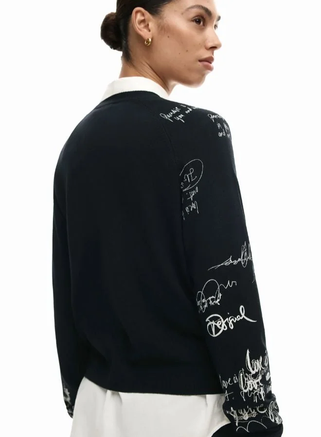 DESIGUAL Black Fine jersey lettering for Women | Best Price UAE