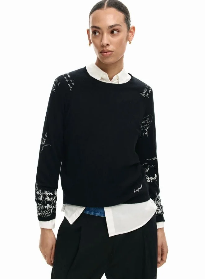 DESIGUAL Black Fine jersey lettering for Women | Best Price UAE