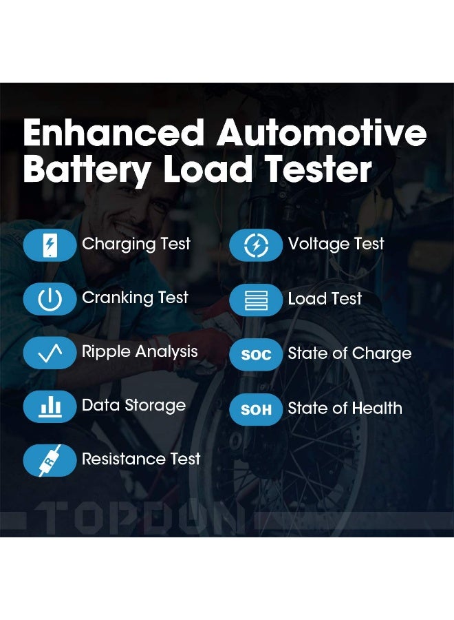 Topdon Car Battery Tester 12V 24V Load Tester, BT200 100-2000CCA Automotive Alternator Digital Auto Battery Analyzer Charging Cranking System for Car Truck Motorcycle ATV SUV Boat Yacht - Image 3