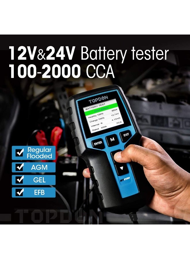 Topdon Car Battery Tester 12V 24V Load Tester, BT200 100-2000CCA Automotive Alternator Digital Auto Battery Analyzer Charging Cranking System for Car Truck Motorcycle ATV SUV Boat Yacht - Image 2
