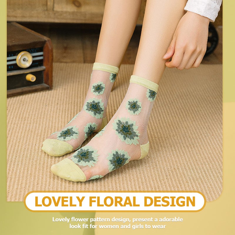 5 Pairs Women Socks Transparent Thin Mesh Lace Flowers Socks - Image 4