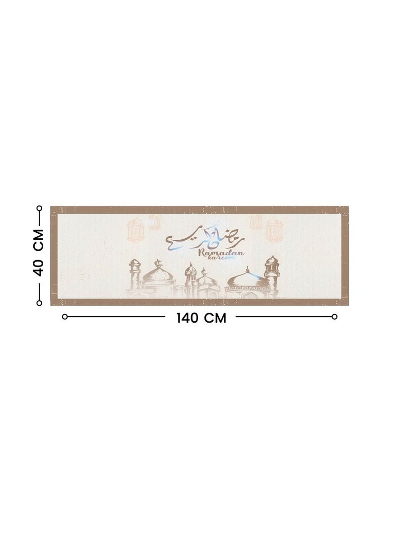 Ramadan Table Runner – Sophisticated Modern Design In Luxurious Linen Velvet, 40X140 Cm, Elevate Your Ramadan Feast.