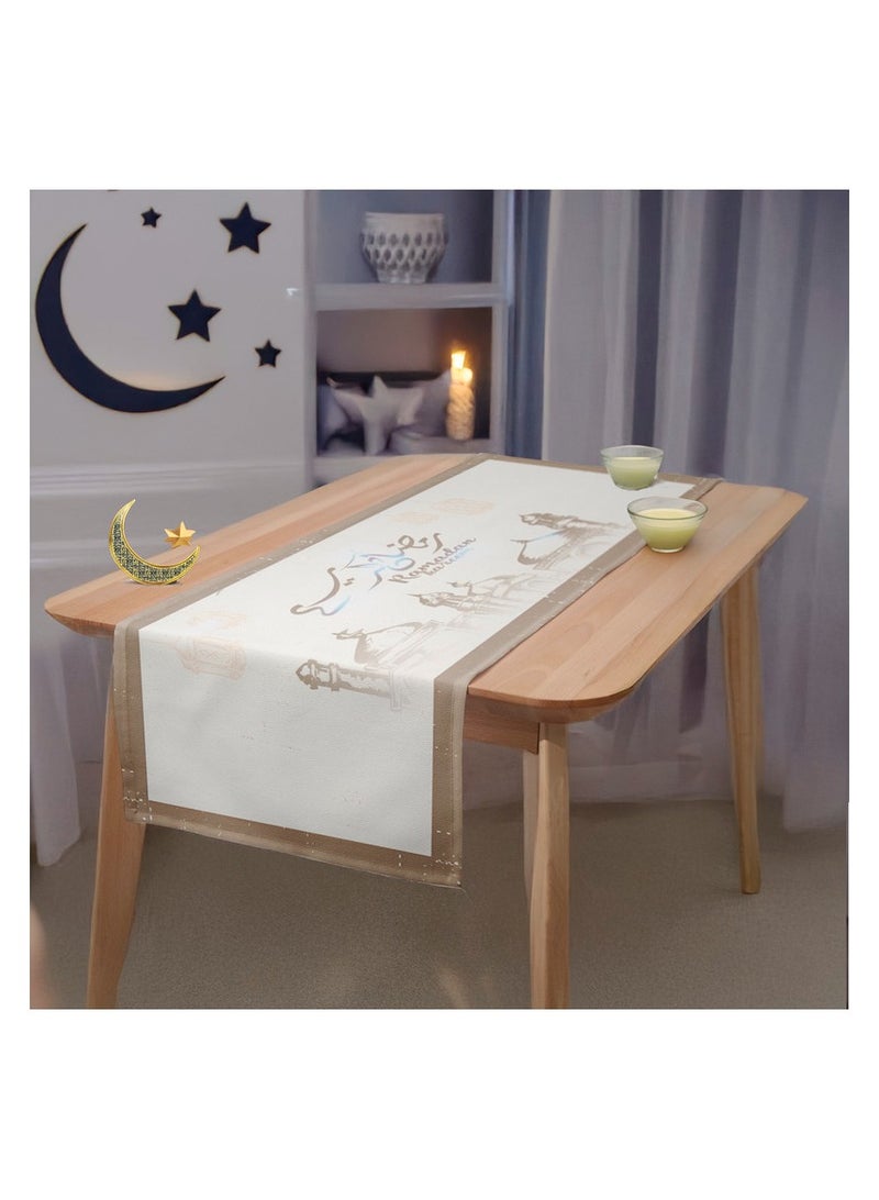 Ramadan Table Runner – Sophisticated Modern Design In Luxurious Linen Velvet, 40X140 Cm, Elevate Your Ramadan Feast.