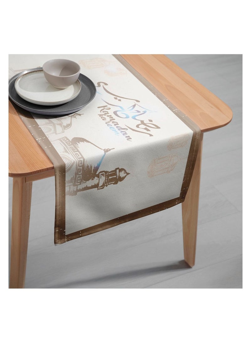 Ramadan Table Runner – Sophisticated Modern Design In Luxurious Linen Velvet, 40X140 Cm, Elevate Your Ramadan Feast.