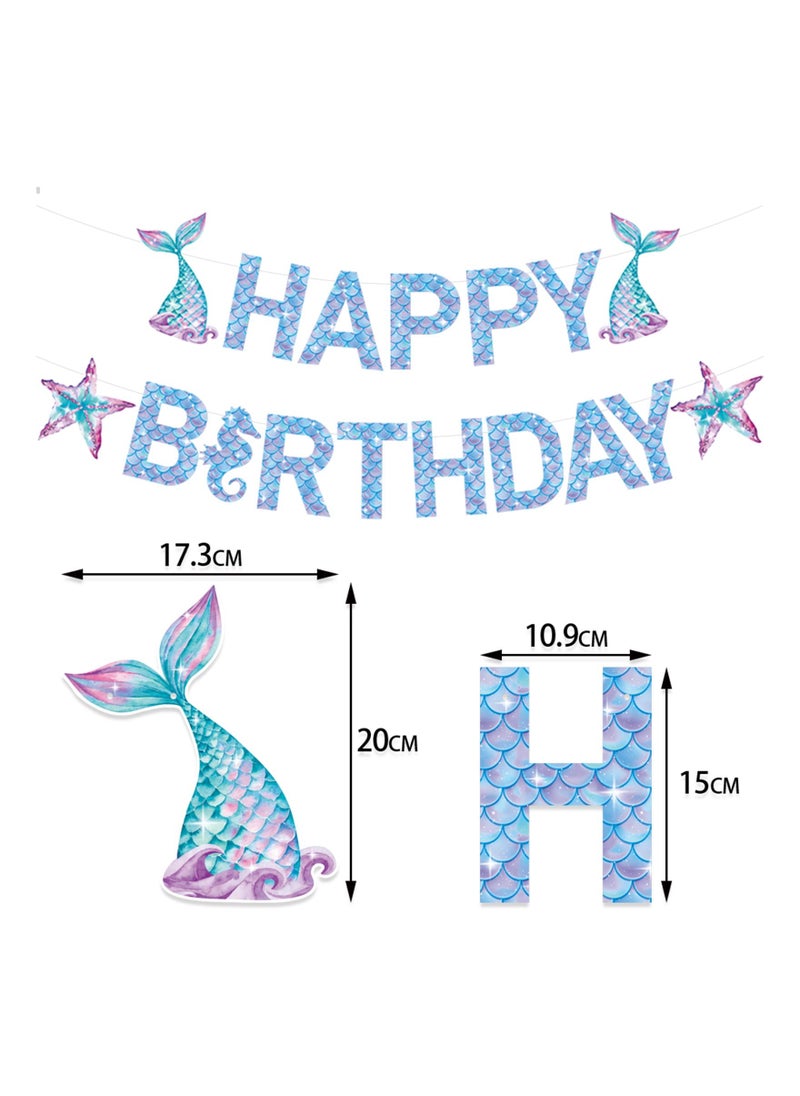 Excefore Mermaid Birthday Banner, Mermaid Birthday Decorations Happy Birthday Banner and Hanging Swirls For Girls And Boys, Baby Shower, Under The Sea Party Supplies  - Image 2