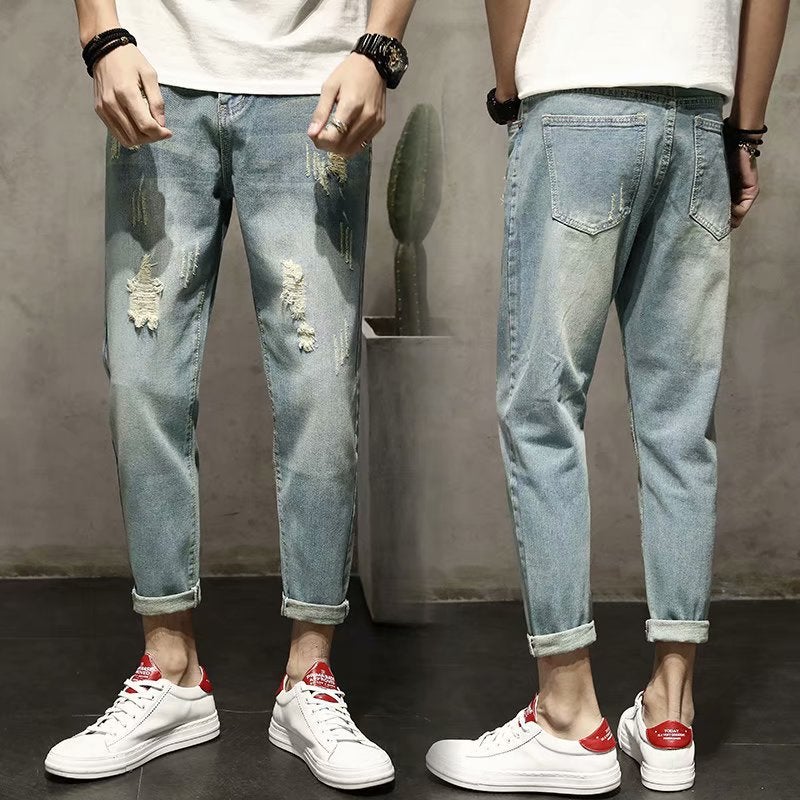 Generic ins Pants Mens Jeans Mens Loose Straight Pants Students Korean Style Pendant Wide Leg Pants Fashionable Mens Pants Spring and Autumn 650