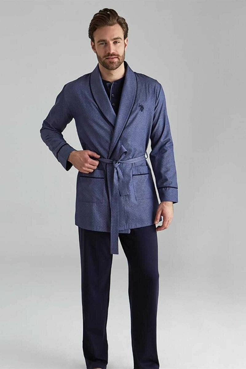 U.S. Polo Assn. 12000 Men's Navy Blue Dressing Gown Pajamas Shorts 5 Piece Set  - Image 1