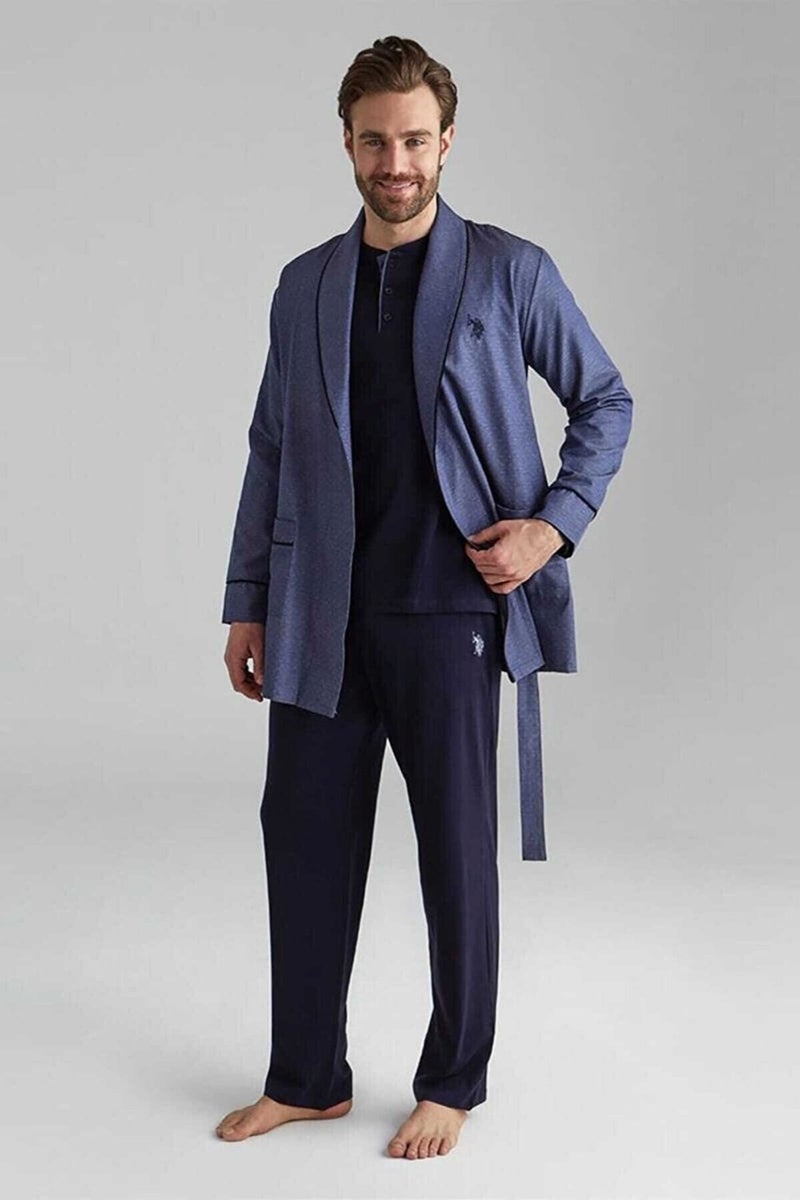 U.S. Polo Assn. 12000 Men's Navy Blue Dressing Gown Pajamas Shorts 5 Piece Set  - Image 2