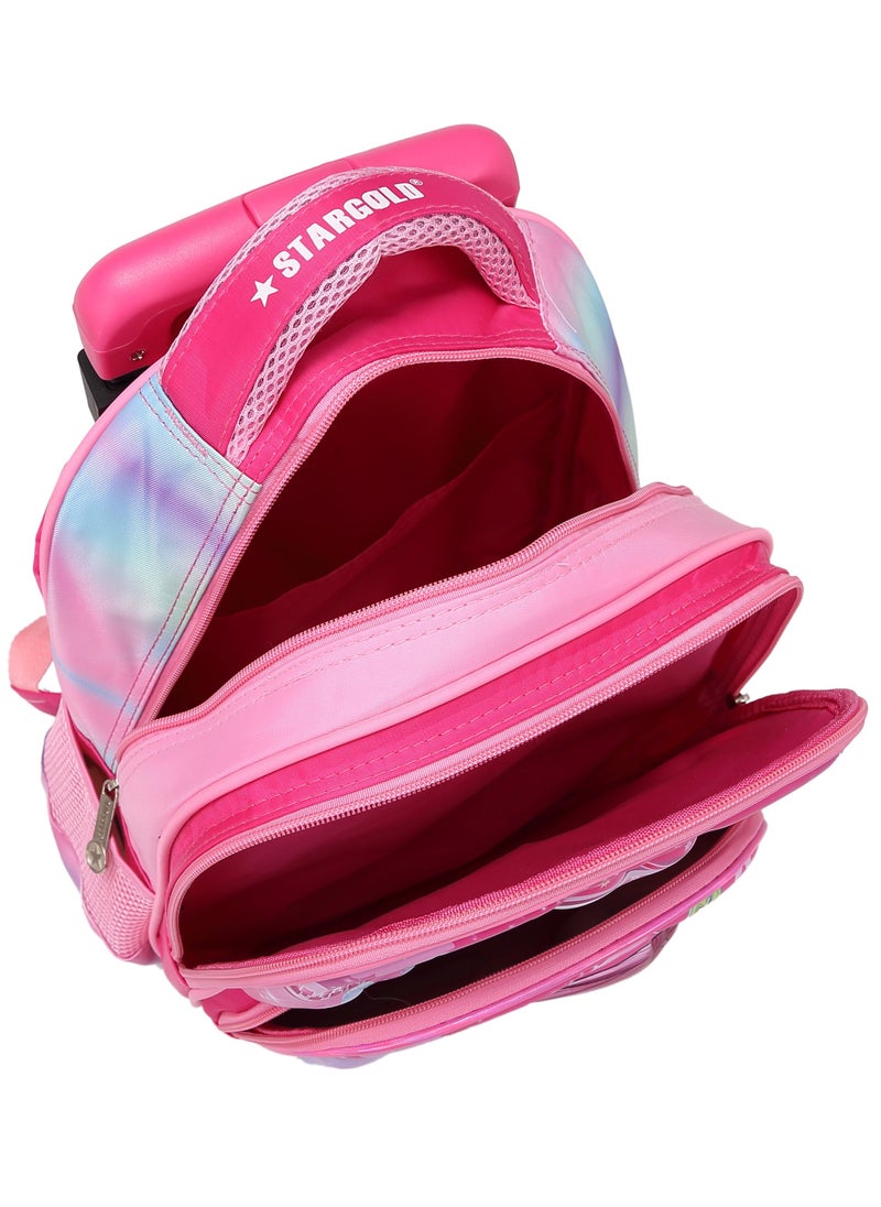 Stargold Baby Backpack 3Pcs For Baby Girls 1 lunch 1 Pencil Box And 1 Bag With Adjustable Strap For School 2 Wheels 14 Inch  - Image 4