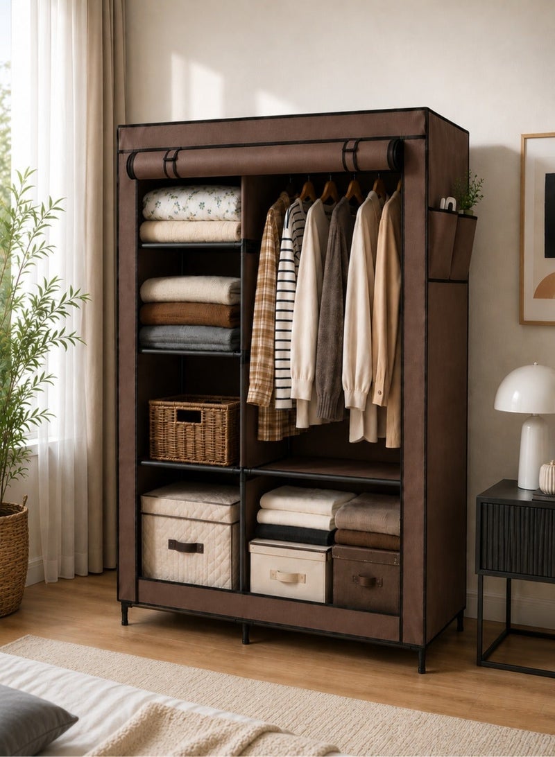 Roman Gifts Premium Fabric Wardrobe with Metal Frame, Brown - Image 1