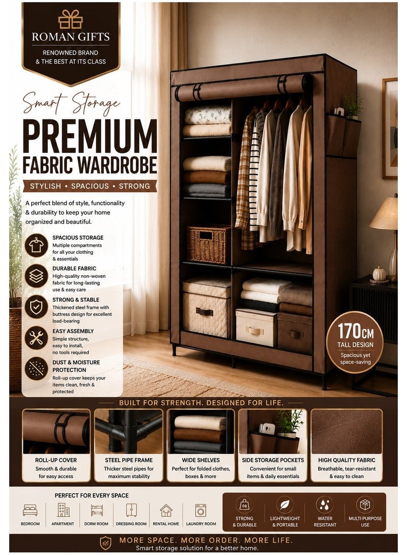 Roman Gifts Premium Fabric Wardrobe with Metal Frame, Brown - Image 3