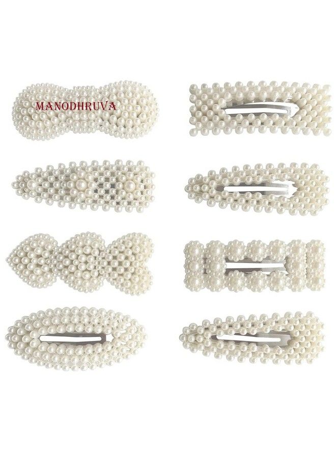 MANODHRUVA 8Pcs Pearl Tic Tac Hair Clips - Image 2