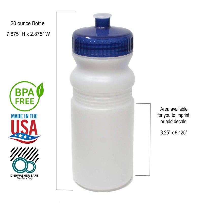 Rolling Sands 20 Ounce Sports Water Bottles 6 Pack  BPA-Free  Made In USA  Dishwasher Safe  Clear Frost Bottles/Navy Lids - Image 2