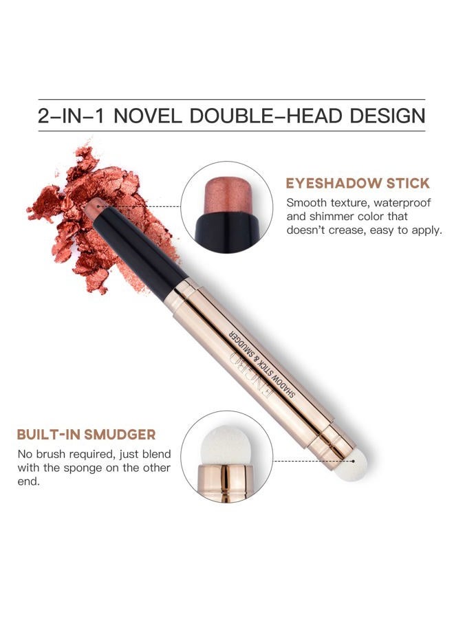 LOKFAR Eye-Shadow Stick Makeup Cosmetics Eye Brightener Stick, Rotatable Cream Eye Shadow Pencil, Glitter Shimmer Eyeshadow Stick with Soft Brush for Eye Makeup (05# Orange Brown Shimmer) - Image 3