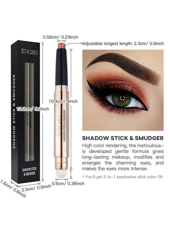 LOKFAR Eye-Shadow Stick Makeup Cosmetics Eye Brightener Stick, Rotatable Cream Eye Shadow Pencil, Glitter Shimmer Eyeshadow Stick with Soft Brush for Eye Makeup (05# Orange Brown Shimmer) - Image 2