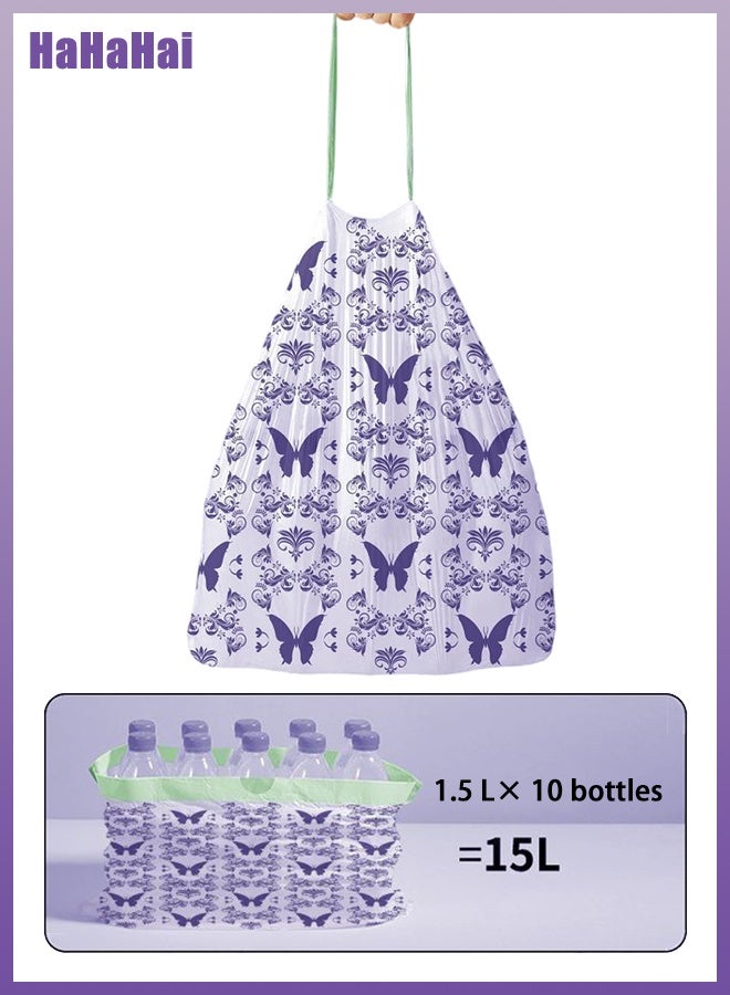 هاهاهاي أكياس قمامة بسعة 4 جالون برائحة اللافندر، أكياس نفايات صغيرة مقاومة للتمزق، ملونة وقابلة للحمل، مع حبال شد، مثالية للحمام والمكتب والمطبخ، 50 كيس في اللفة، مصنوعة من مادة HDPE مانعة للتسرب - Image 5