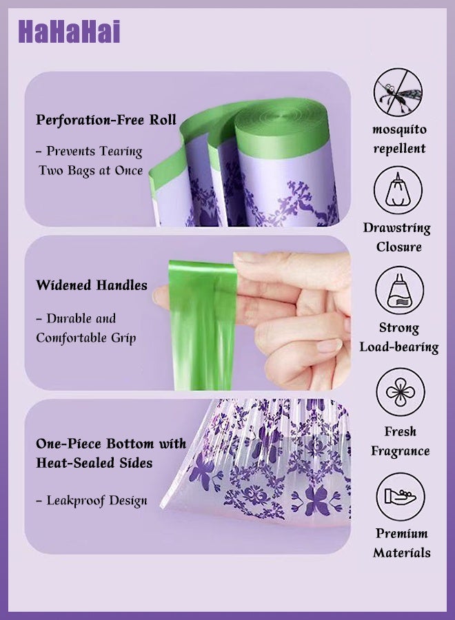 هاهاهاي أكياس قمامة بسعة 4 جالون برائحة اللافندر، أكياس نفايات صغيرة مقاومة للتمزق، ملونة وقابلة للحمل، مع حبال شد، مثالية للحمام والمكتب والمطبخ، 50 كيس في اللفة، مصنوعة من مادة HDPE مانعة للتسرب - Image 4