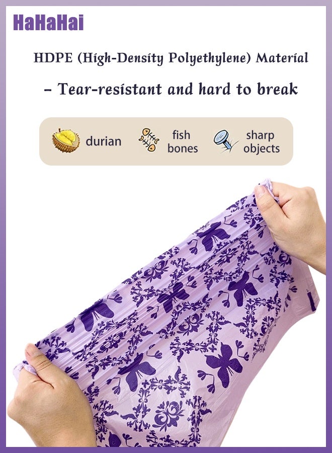 هاهاهاي أكياس قمامة بسعة 4 جالون برائحة اللافندر، أكياس نفايات صغيرة مقاومة للتمزق، ملونة وقابلة للحمل، مع حبال شد، مثالية للحمام والمكتب والمطبخ، 50 كيس في اللفة، مصنوعة من مادة HDPE مانعة للتسرب - Image 2