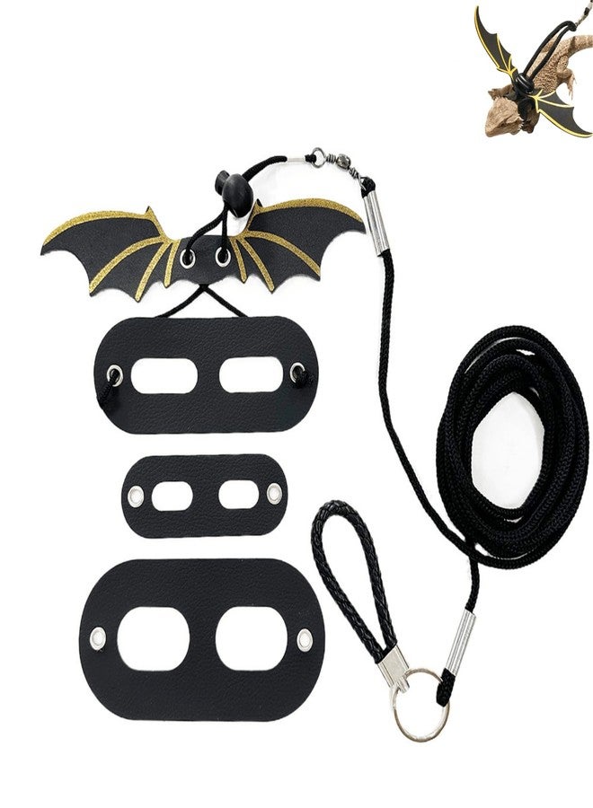 KKpxafl Bearded Dragon Lizard Harness Leash Set, Adjustable Reptile Lizard Leashes with Colorful Soft Leather Dinosaur Wing for Lizards, Geckos, Chameleon Bearded Dragon Decor Suit for Outdoor Travel-Black - Image 1