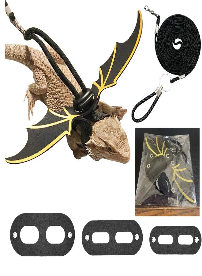 KKpxafl Bearded Dragon Lizard Harness Leash Set, Adjustable Reptile Lizard Leashes with Colorful Soft Leather Dinosaur Wing for Lizards, Geckos, Chameleon Bearded Dragon Decor Suit for Outdoor Travel-Black - Image 2